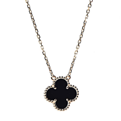 Van Cleef & Arpels 18K Yellow Gold Black Onyx Vintage Alhambra Pendant Necklace 4 of 8