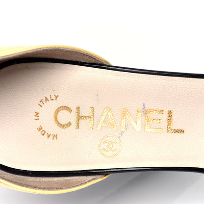 Chanel Patent Snakeskin Embossed Cap Toe d'Orsay Pumps 37 Black Yellow 6 of 8