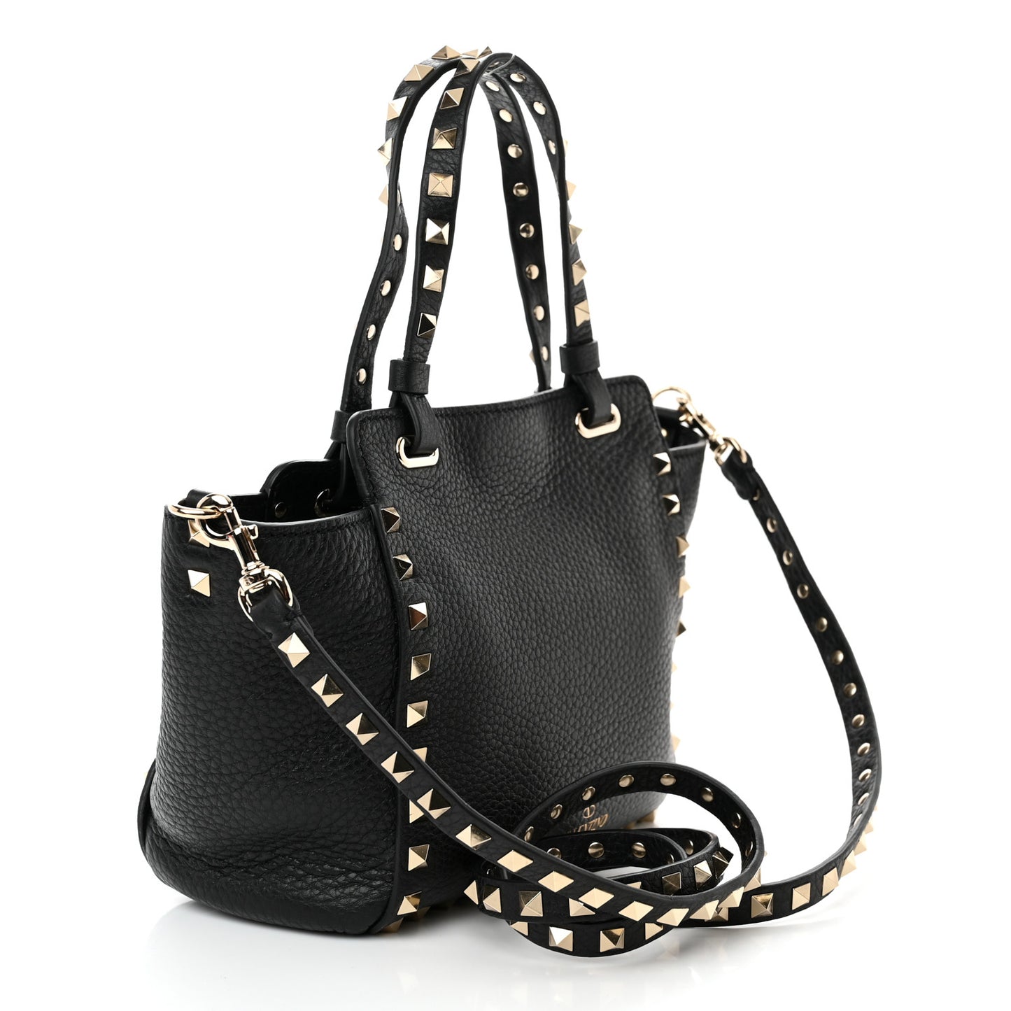 Pebbled Calfskin Mini Rockstud Tote Black
