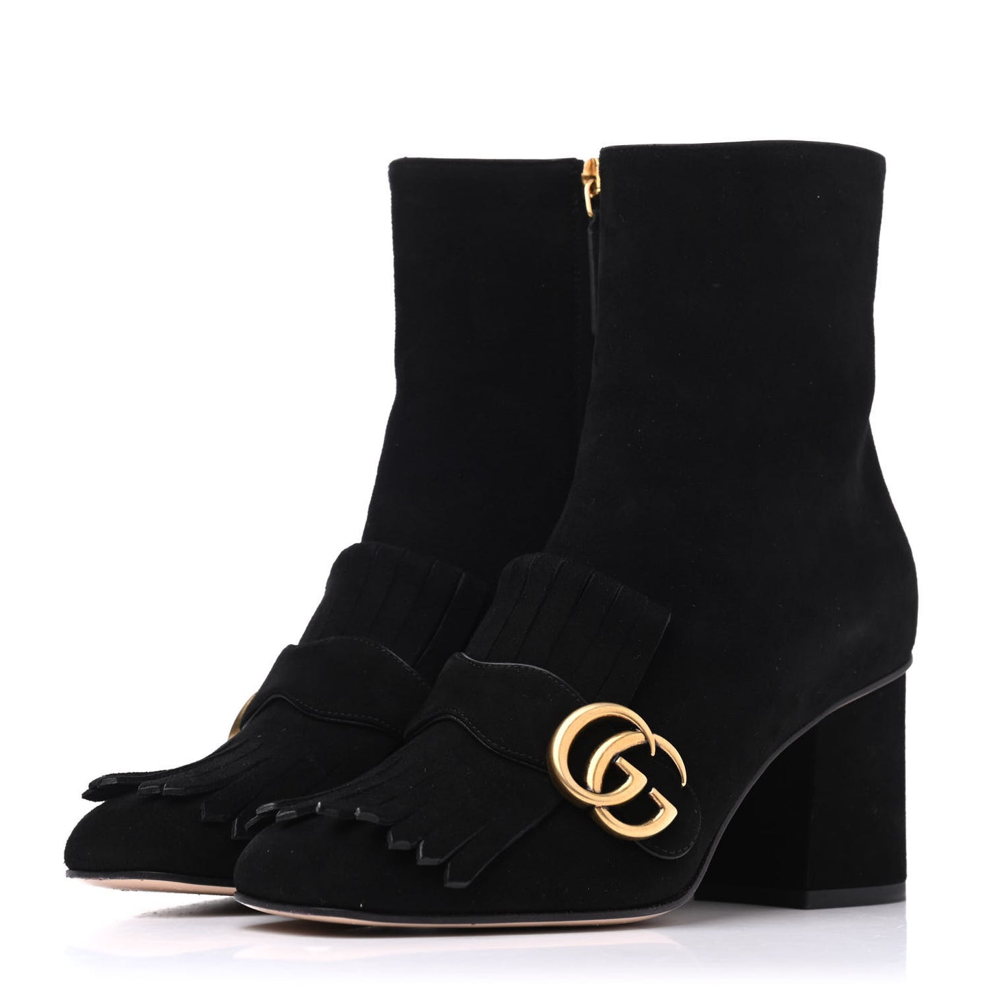 Kid Scamosciato GG Marmont Fringe 75mm Ankle Boots 37 Black
