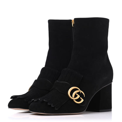 Gucci Kid Scamosciato GG Marmont Fringe 75mm Ankle Boots 37 Black 3 of 18