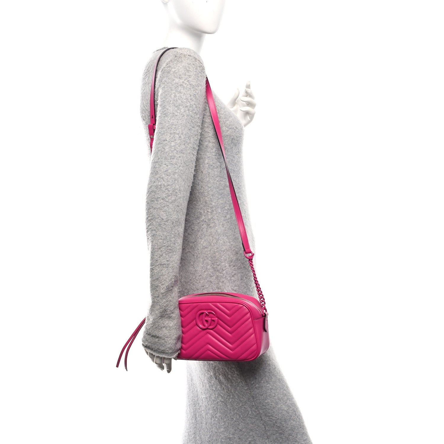 Gucci Calfskin Matelasse Monochrome Small GG Marmont Chain Shoulder Bag Classic Fuxia 2 of 10