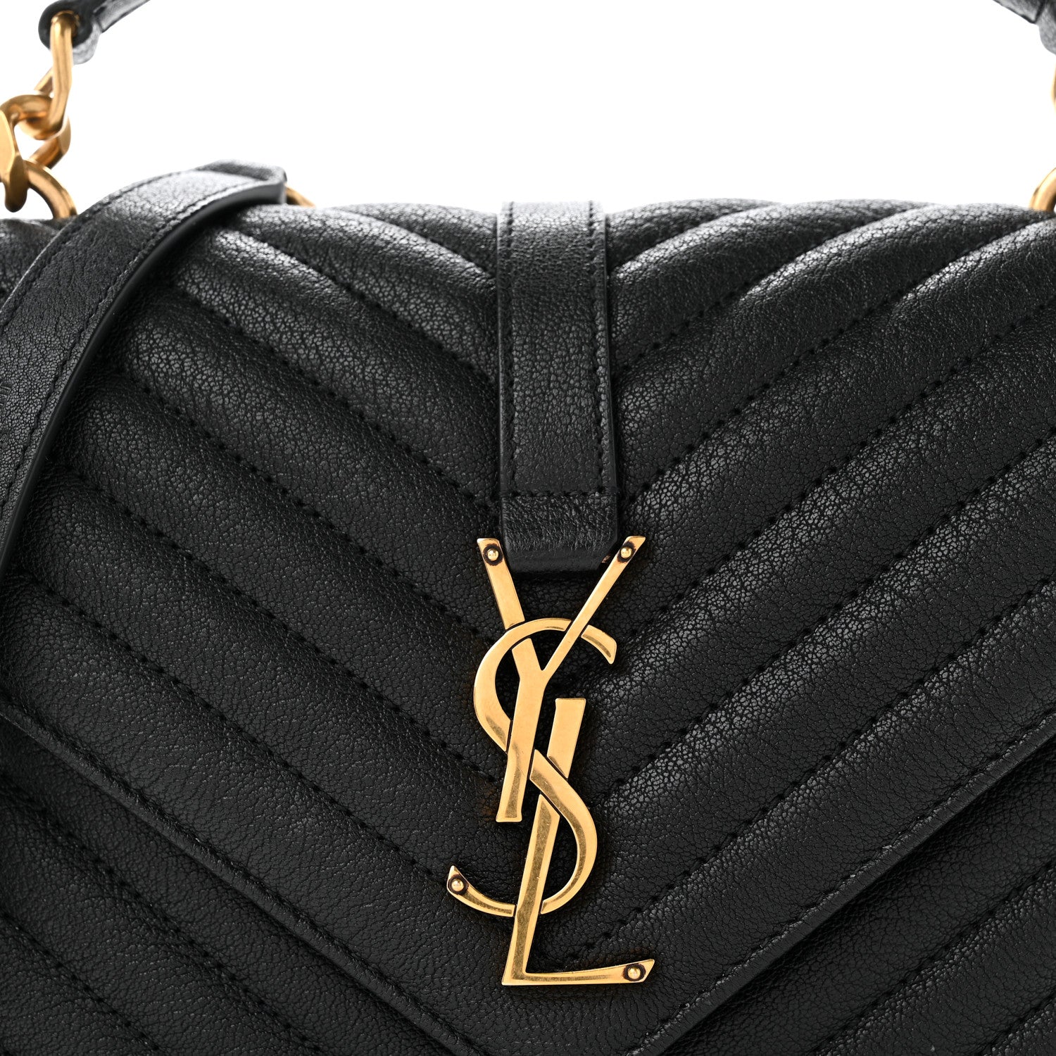 Saint Laurent Sheepskin Matelasse Chevron Monogram Medium College Bag Black 3 of 11