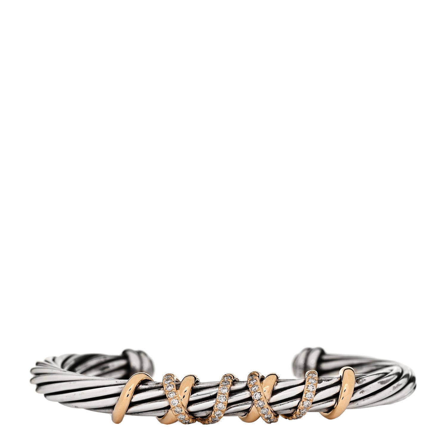 David Yurman Sterling Silver 18K Yellow Gold Diamond 6mm Helena Station Bracelet 1 of 3