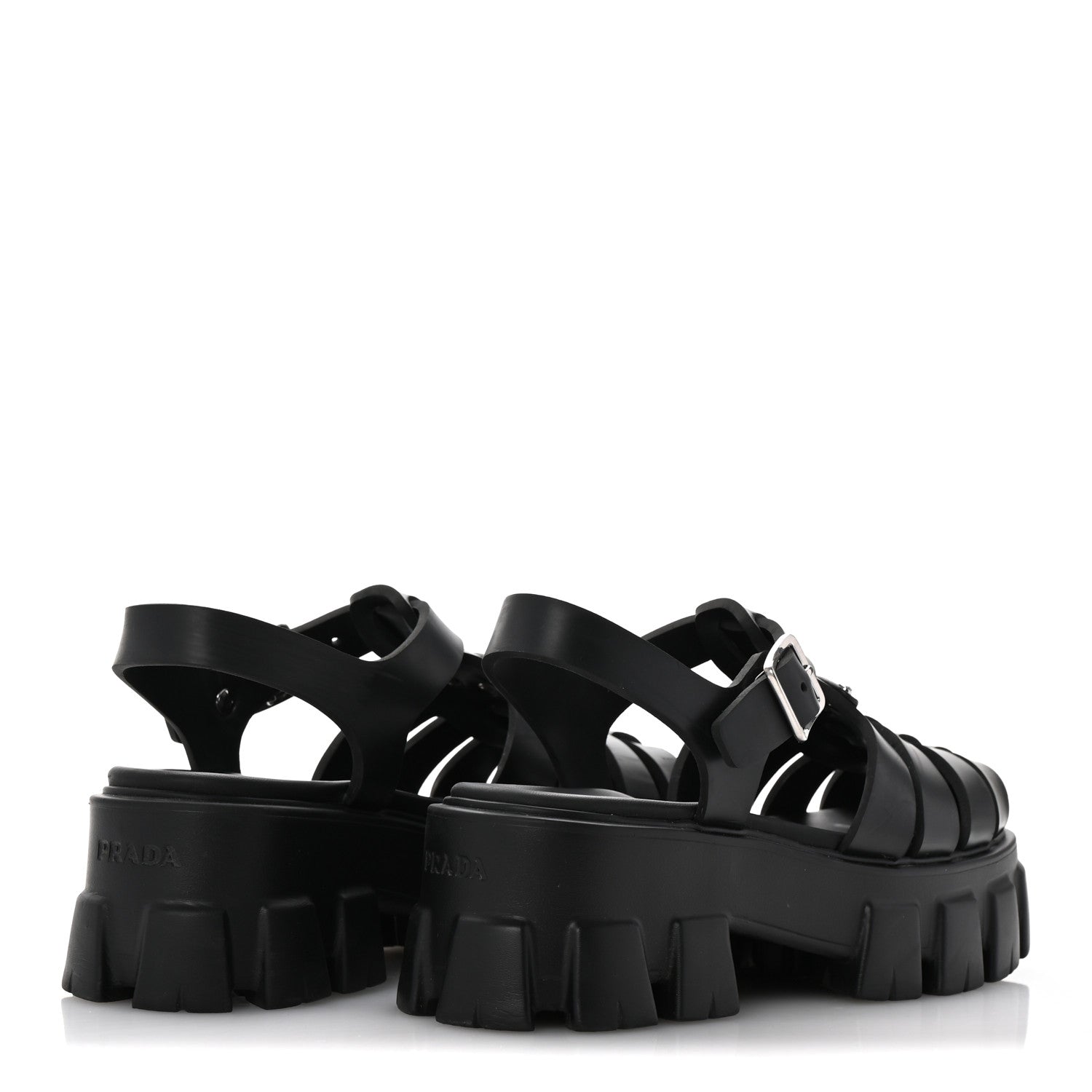 Prada Foam Rubber Triangle Logo Monolith 55mm Cage Sandals 36 Black 5 of 9