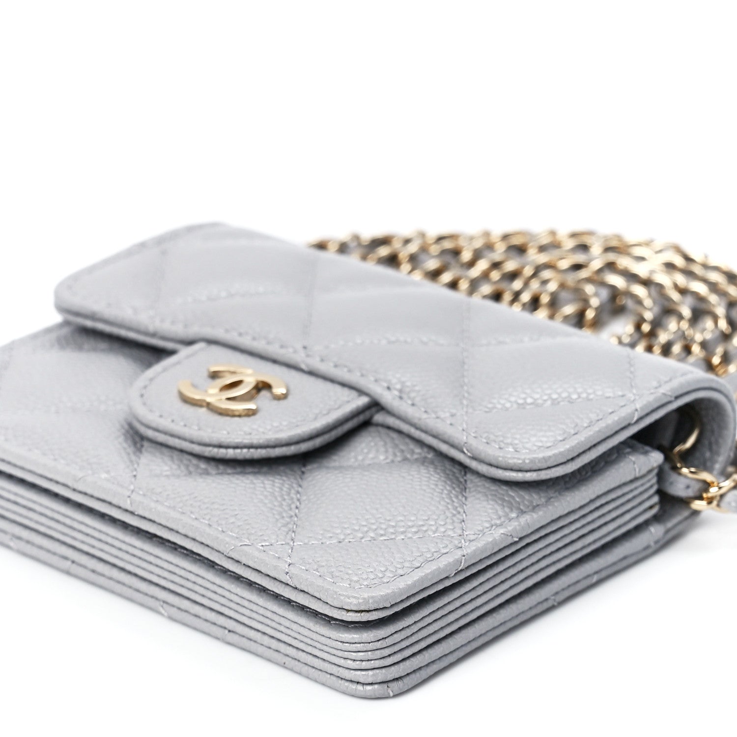 Chanel Caviar Quilted Flap Card Holder On Chain Grey 12 of 13