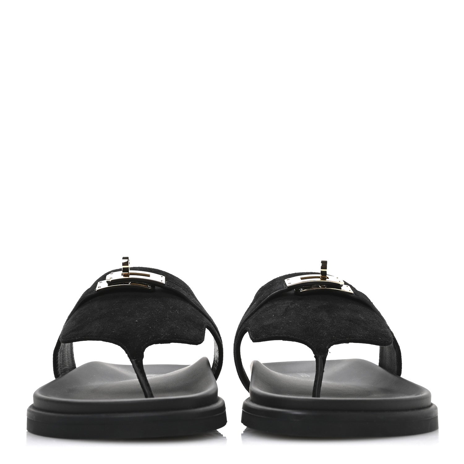Hermes Suede Goatskin Womens Empire Sandals 38 Black 3 of 9
