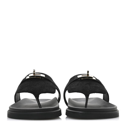 Hermes Suede Goatskin Womens Empire Sandals 38 Black 3 of 9
