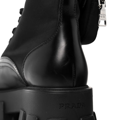 Prada Spazzolato Rois Nylon Metal Triangle Logo Monolith Pouch Pocket 55mm Boots 39 Black 9 of 9