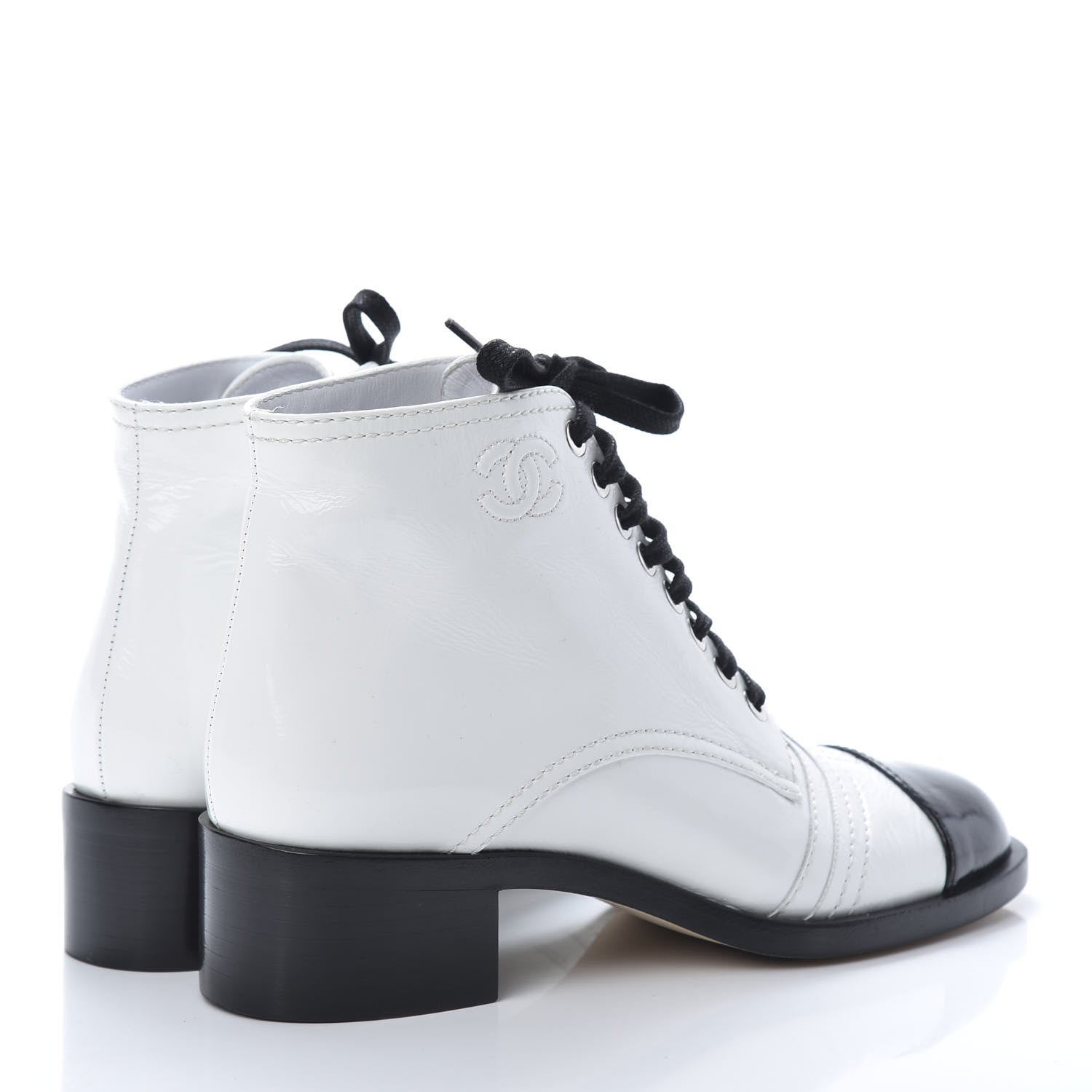 Chanel Patent Calfskin CC Lace Up Boots 35.5 White Black 4 of 10