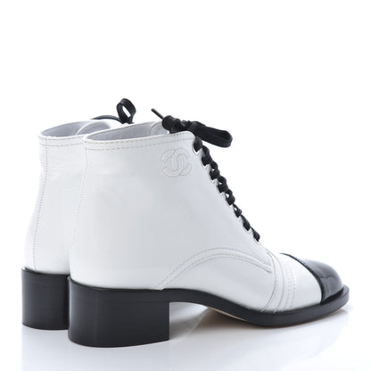 Chanel Patent Calfskin CC Lace Up Boots 35.5 White Black 4 of 10