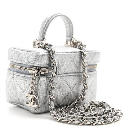 Chanel Metallic Caviar Quilted Mini Top Handle Vanity With Chain Silver 3 of 11
