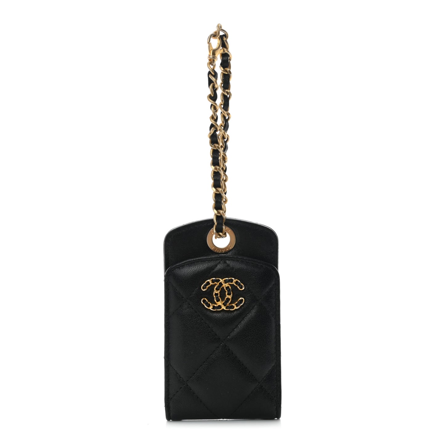 Lambskin Quilted Chanel 19 Luggage Tag Black