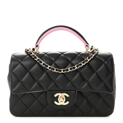 Chanel Lambskin Quilted Bi-Color Mini Top Handle Rectangular Flap Black Lilac 1 of 12