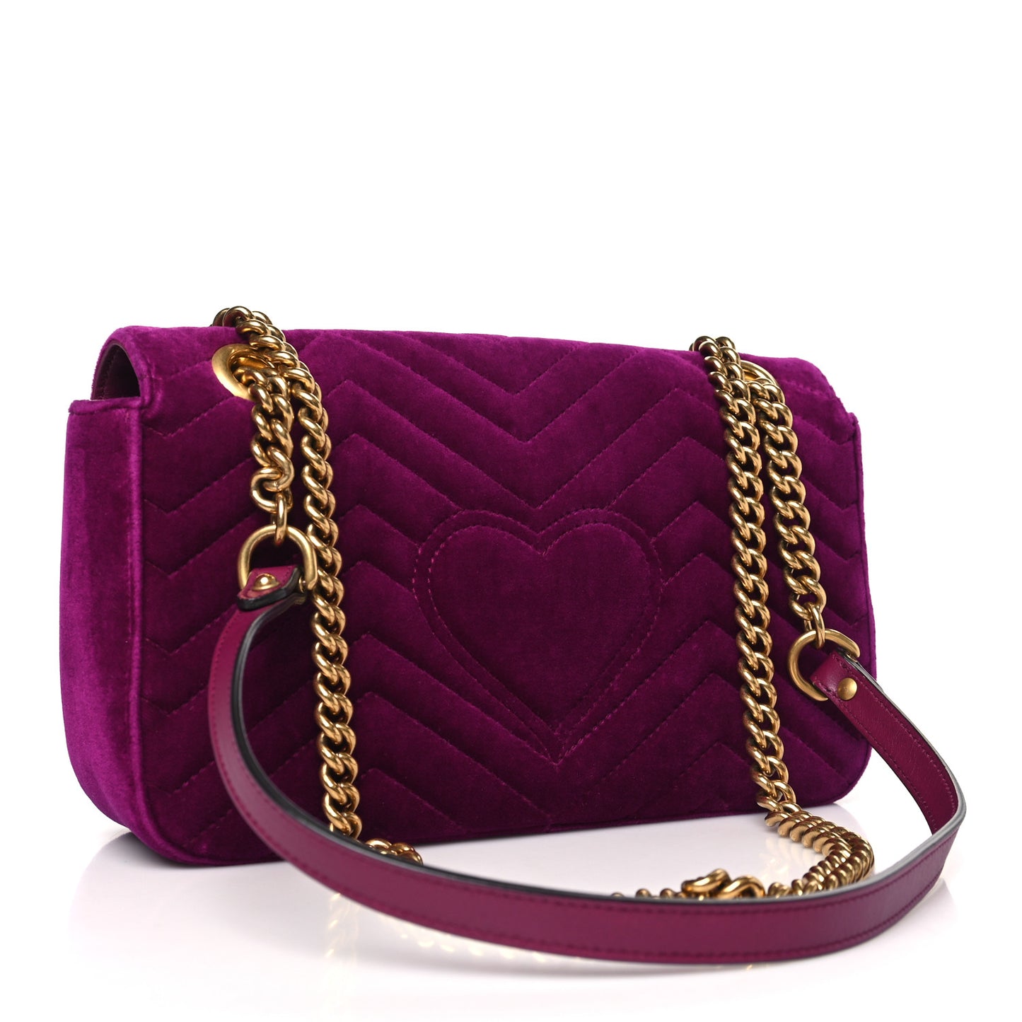 Velvet Matelasse Small GG Marmont Shoulder Bag Fuchsia Violet Cyclamen