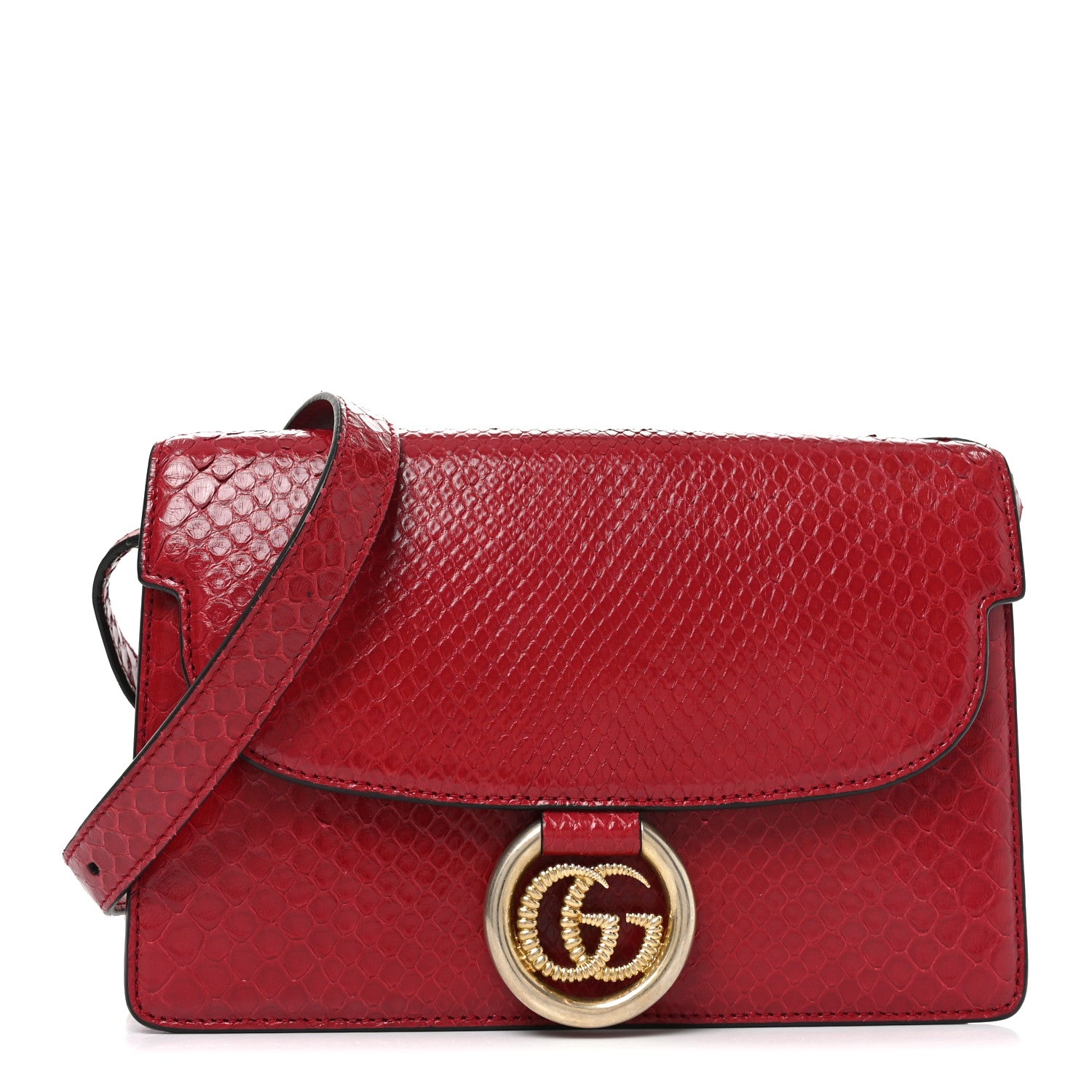 Gucci Snakeskin Small Torchon GG Ring Shoulder Bag Red 1 of 11
