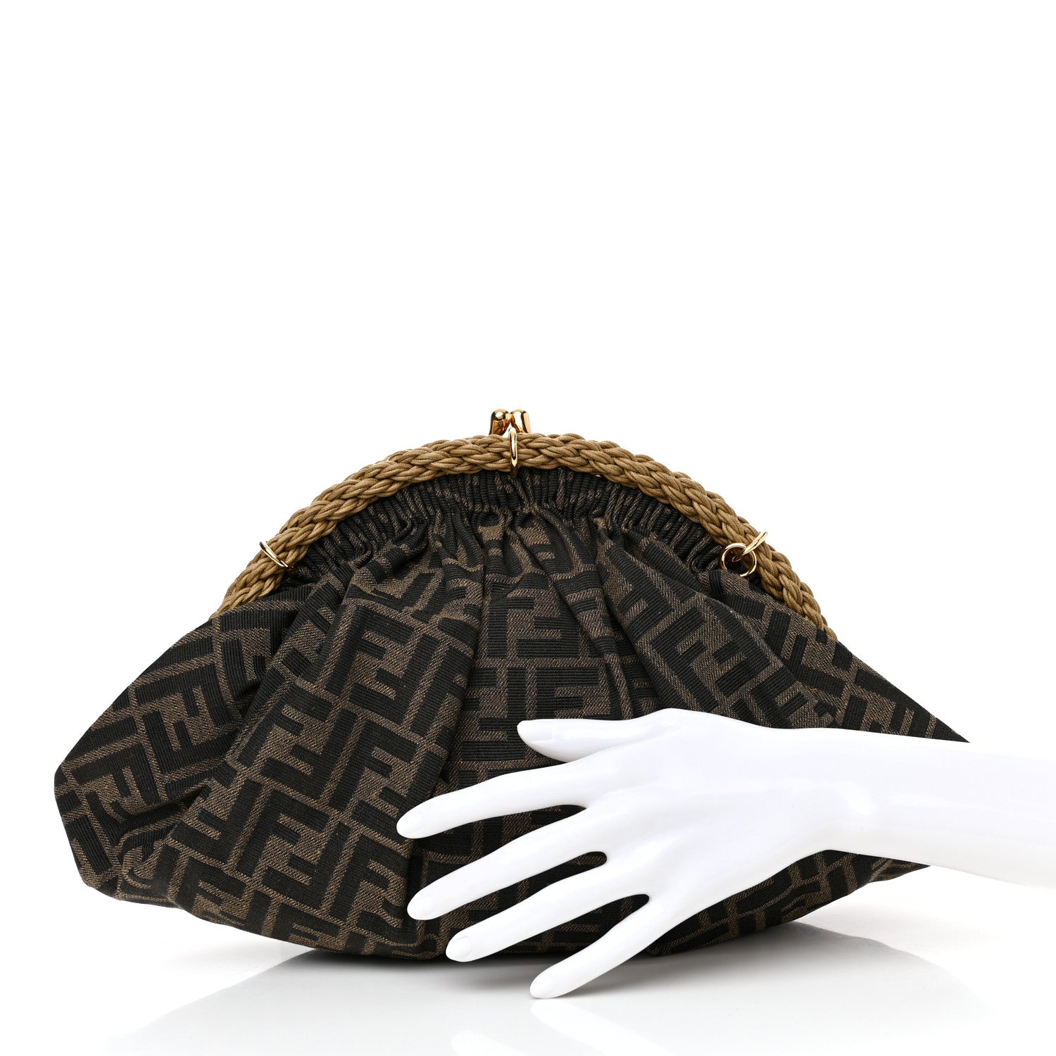 Fendi Fabric Jacquard FF Braided Shell Clutch Tobacco 1273102