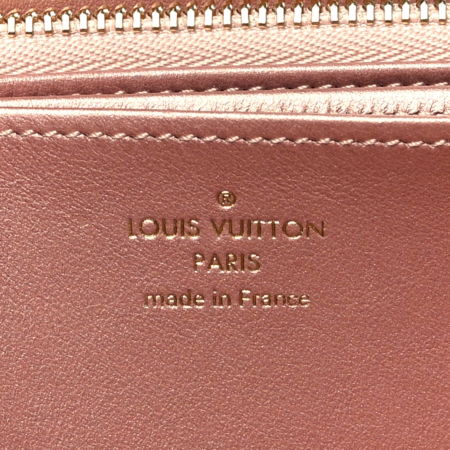 Metallic Lambskin Embossed Monogram Coussin Zippy Wallet Rose Gold