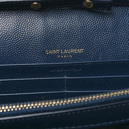 Saint Laurent Grain De Poudre Matelasse Chevron Monogram Chain Wallet Navy 6 of 11