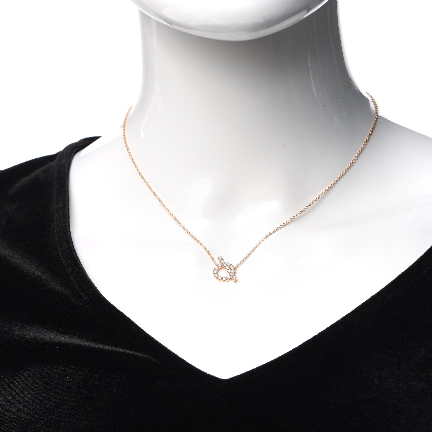 Hermes 18K Rose Gold Diamond Finesse Pendant Necklace 2 of 6