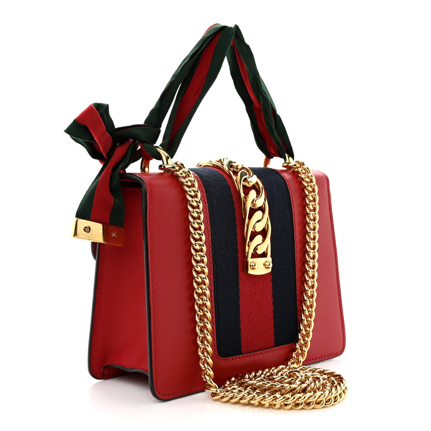 Gucci Calfskin Mini Sylvie Chain Shoulder Bag Hibiscus Red 3 of 10