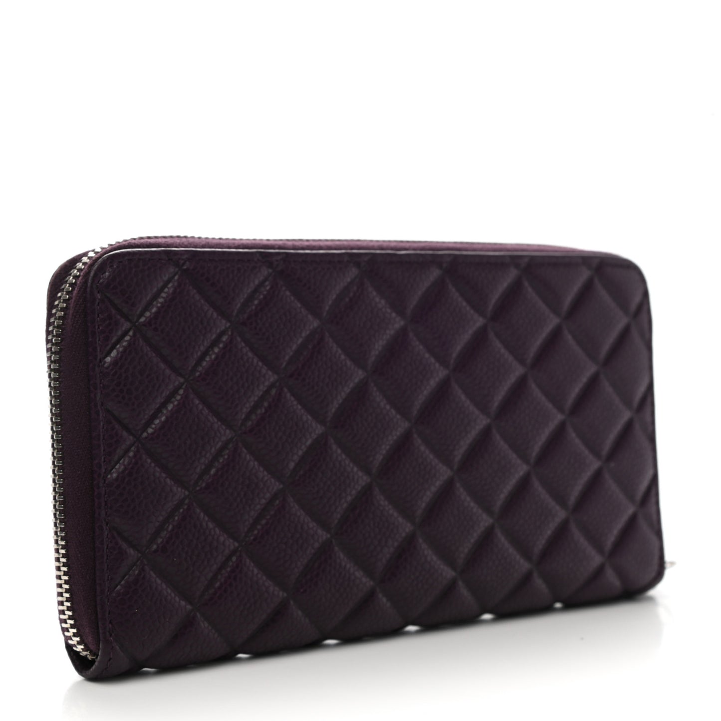 Caviar Quilted Diamond CC Gusset Zip Around Wallet Dark Purple