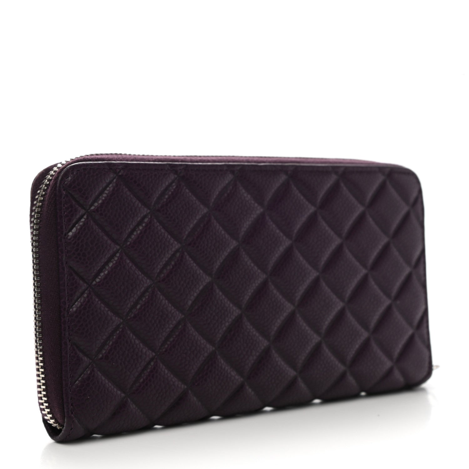 Chanel Caviar Quilted Diamond CC Gusset Zip Around Wallet Dark Purple 3 of 9