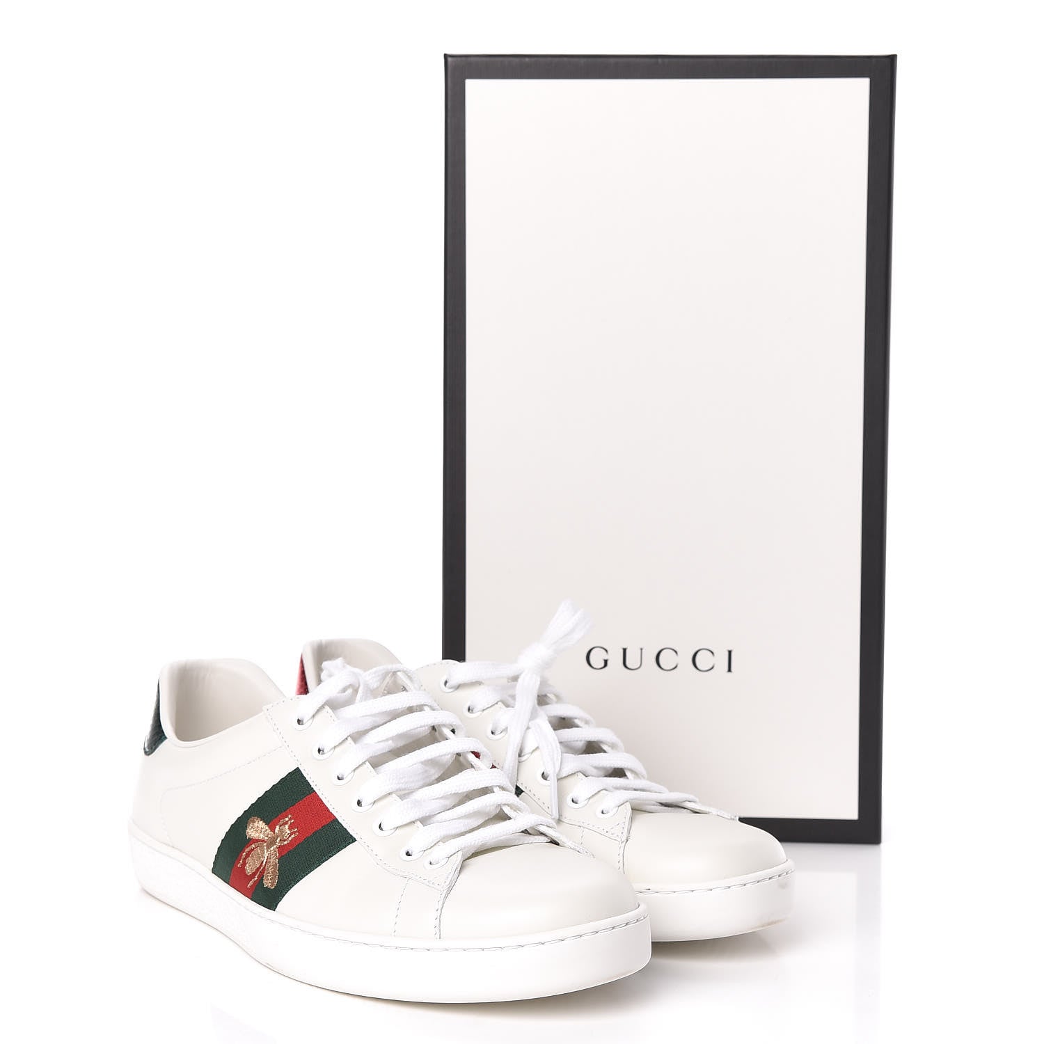 Gucci Miro Soft Calfskin Laminated Ayers Web Bee Embroidered Mens Ace Sneakers 9.5 White Green 15 of 15