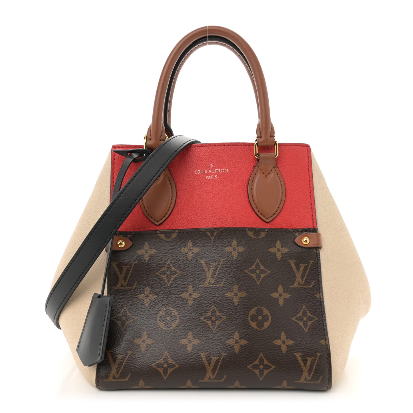 Calfskin Monogram Fold Tote PM Cerise Cream Black