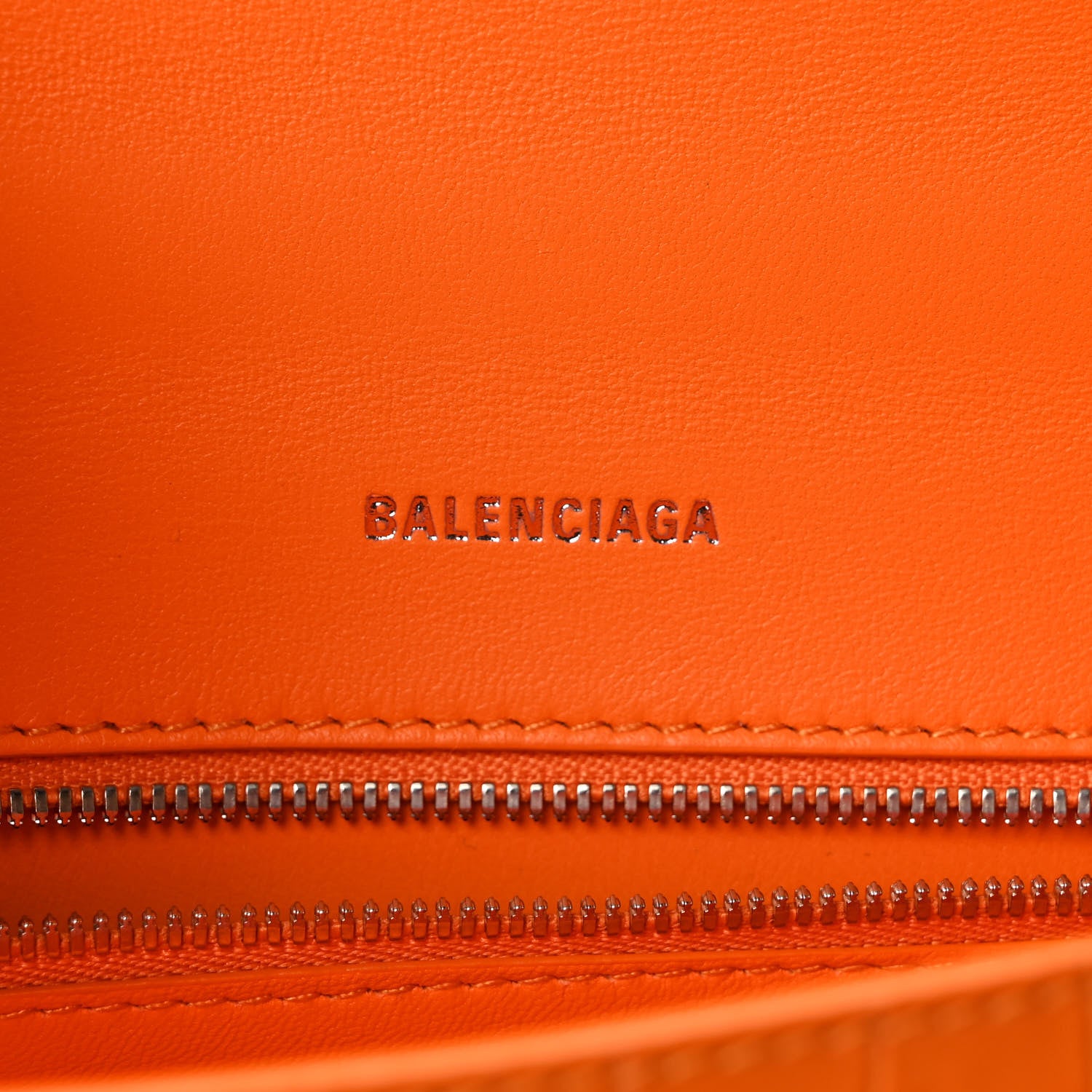 Balenciaga Shiny Calfskin Crocodile Embossed Small Hourglass Top Handle Bag Pop Orange 6 of 10