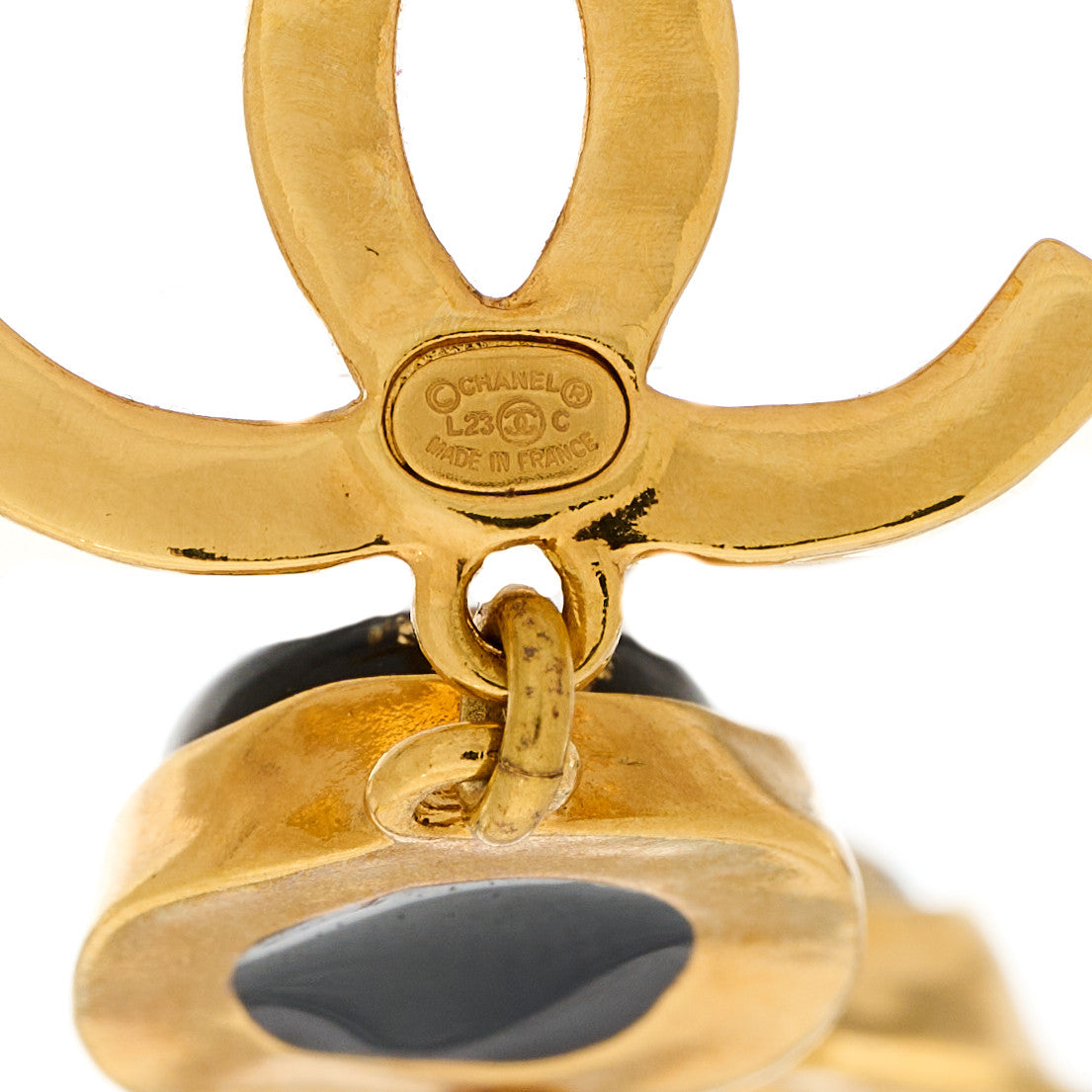 Chanel Resin CC Drop Earrings Gold Black 4 of 5