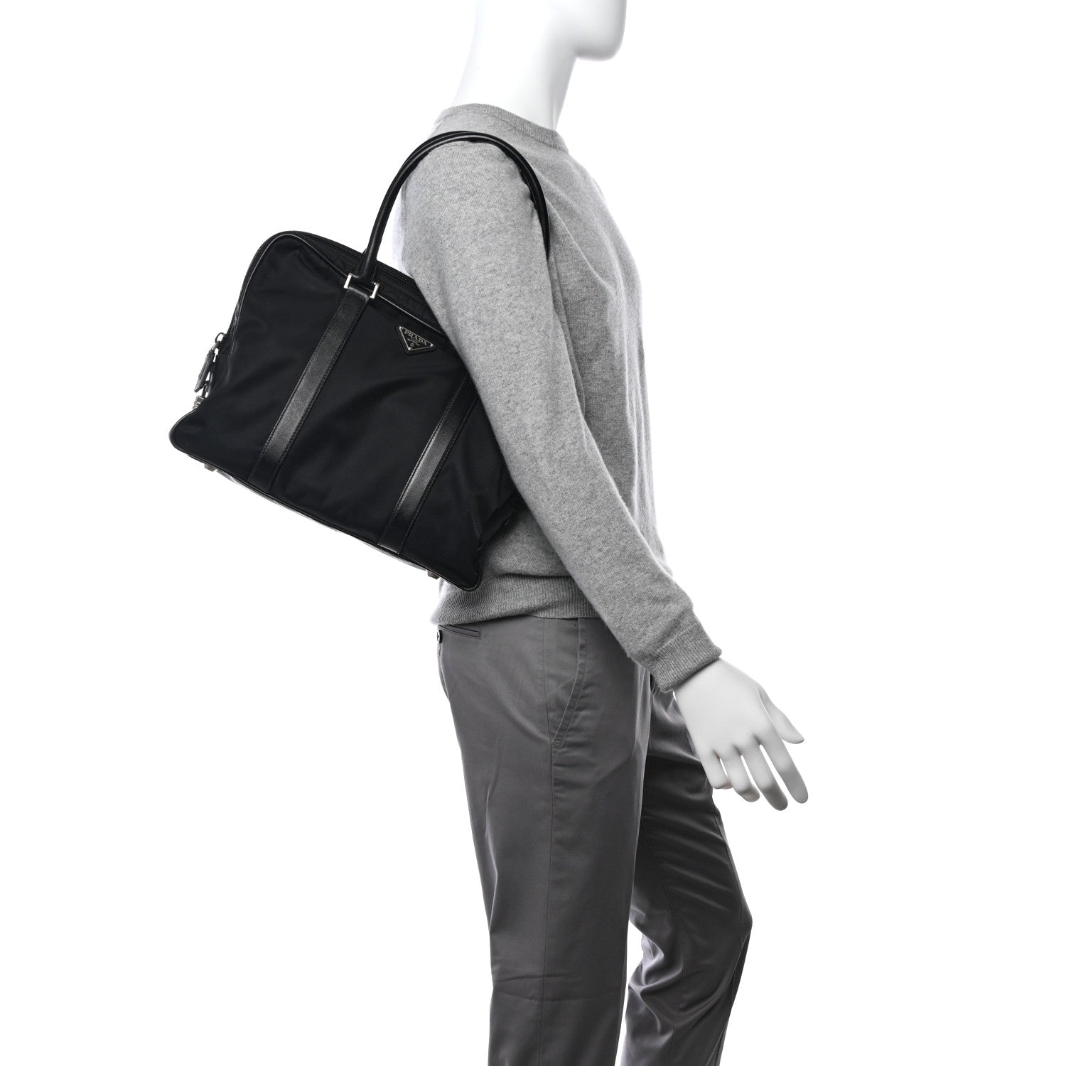 Prada Tessuto Nylon Saffiano Metal Triangle Logo Work Bag Black 2 of 14