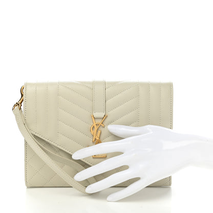 Saint Laurent Grain De Poudre Textured Mixed Matelasse Triquilt Monogram Clutch Blanc Vintage 2 of 8