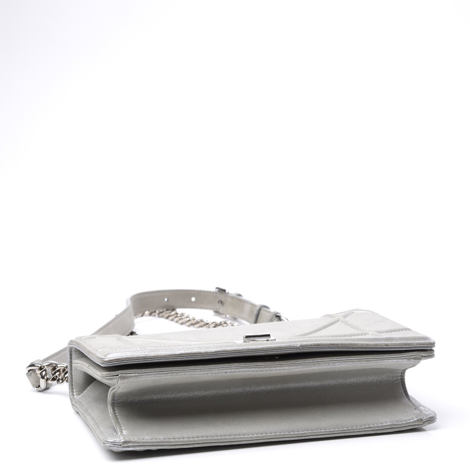 Christian Dior Metallic Patent Micro-Cannage Small Diorama Flap Bag Silver 3 of 10