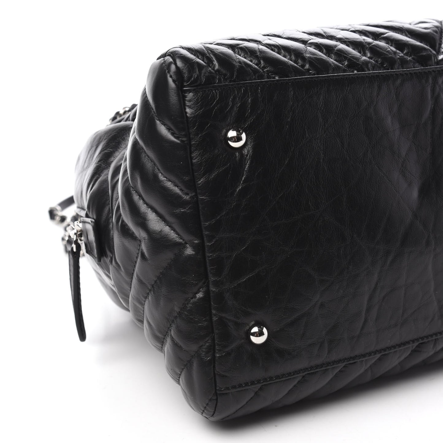 Aged Calfskin Chevron Medium Soft Bowling Bag Black