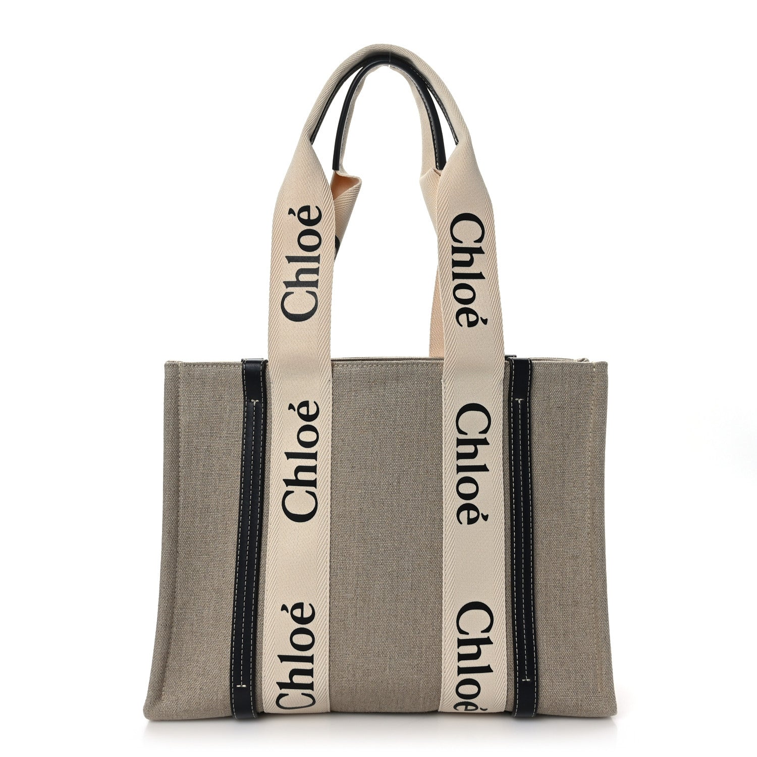 Chloe Linen Calfskin Medium Woody Ribbon Tote White Blue 1 of 8