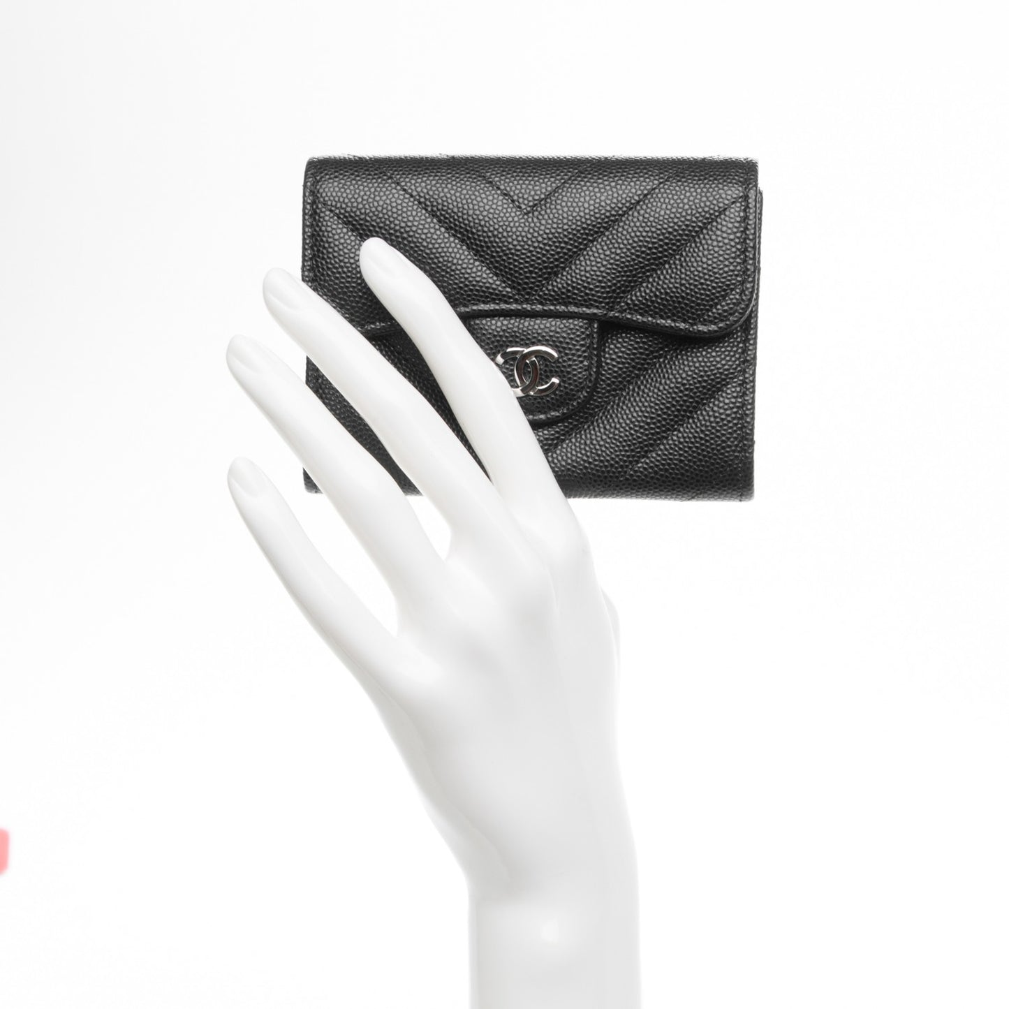 Caviar Chevron Quilted Card Holder Wallet Black
