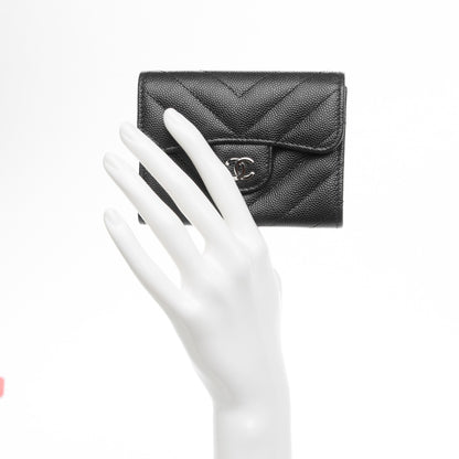 Chanel Caviar Chevron Quilted Card Holder Wallet Black 2 of 8