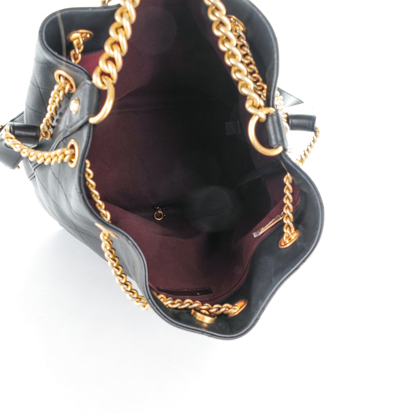 Calfskin Quilted Small On My Shoulder Drawstring Bag Black