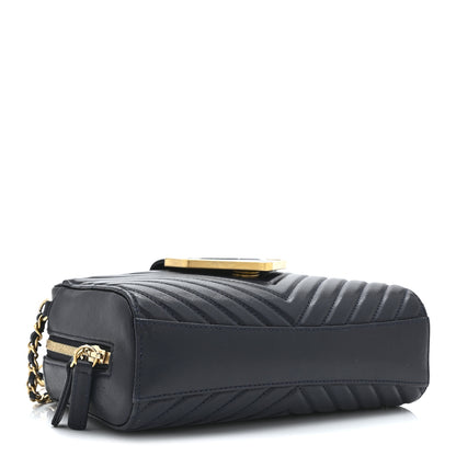 Chanel Shiny Sheepskin Chevron Quilted  Collar and Tie Camera Case Navy 4 of 10