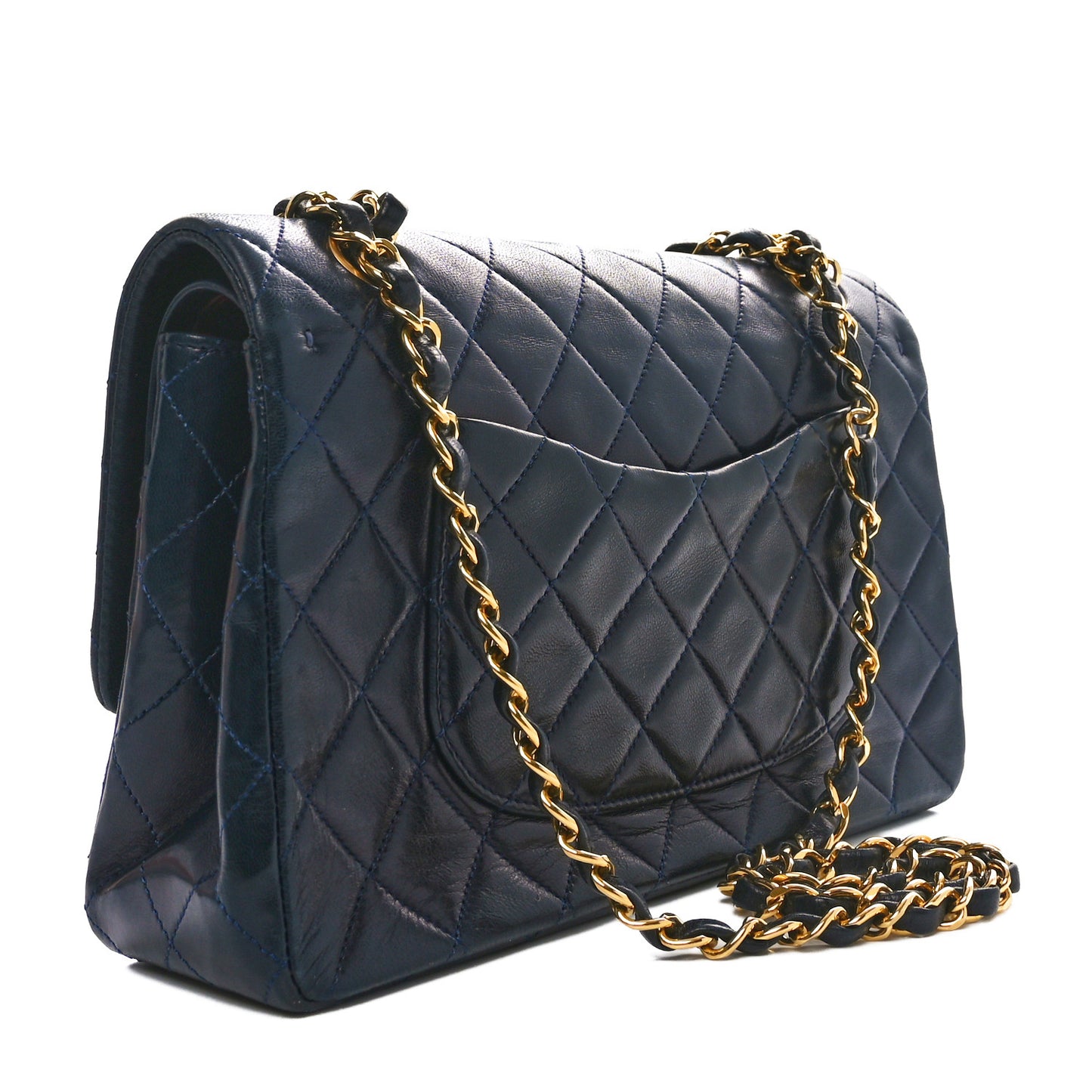 Lambskin Quilted Small Double Flap Navy