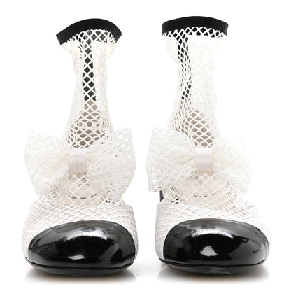 Chanel Mesh Kid Suede Patent Mary Jane Short Boots 38.5 White Black 3 of 8