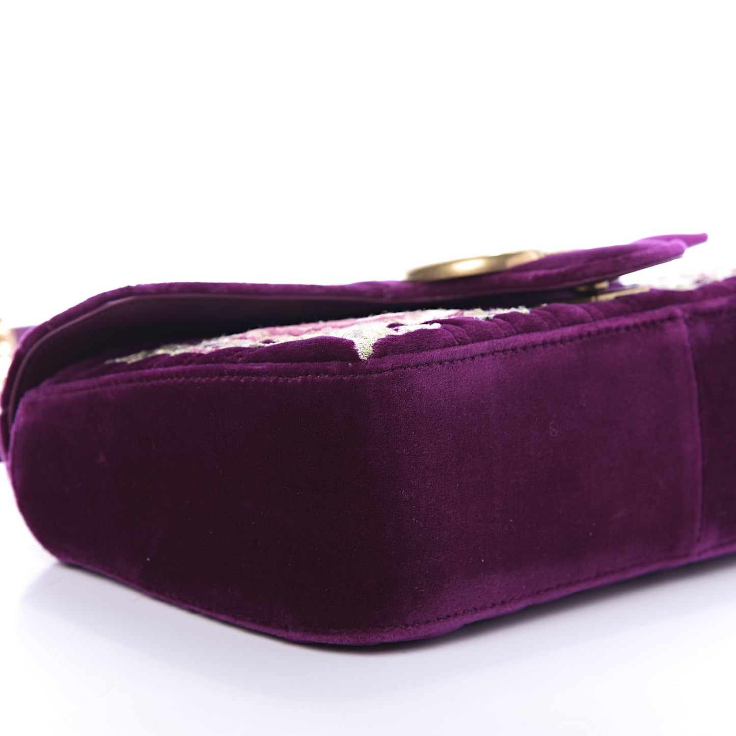 Velvet Matelasse Embroidered Small GG Marmont Shoulder Bag Fuchsia Violet Cyclamen