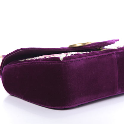 Gucci Velvet Matelasse Embroidered Small GG Marmont Shoulder Bag Fuchsia Violet Cyclamen 6 of 10