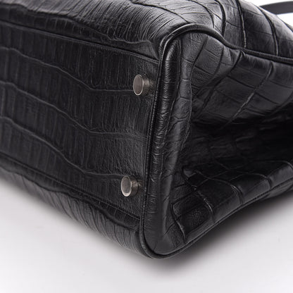 Saint Laurent Calfskin Crocodile Embossed Medium Trois Class Tote Black 9 of 9