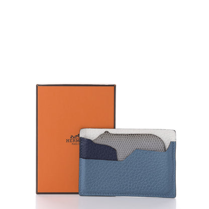 Hermes Togo Lizard Polar Bear Petit H Card Case Bleu De Malte Bleu Glacier White 7 of 7