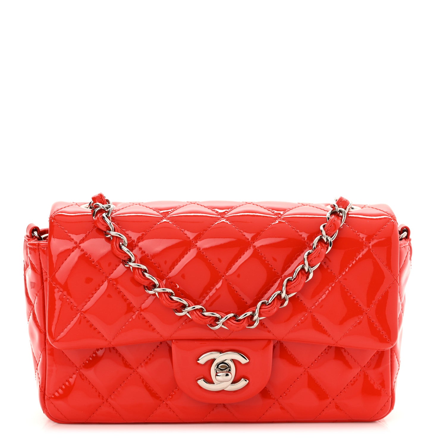 Chanel Patent Calfskin Quilted Mini Rectangular Flap Red 1 of 10
