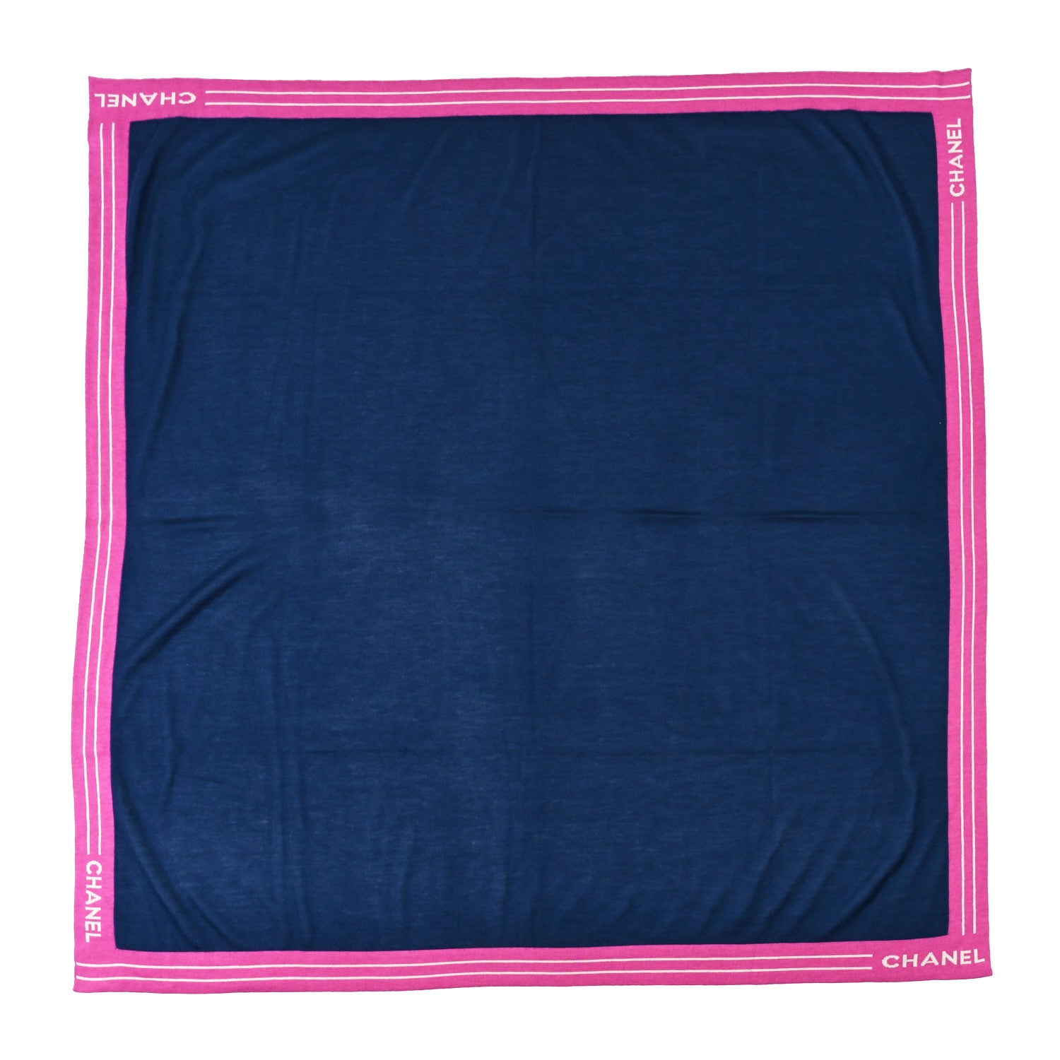 Chanel Cashmere Silk Cotton Knit CC Scarf Blue Pink White 1635273