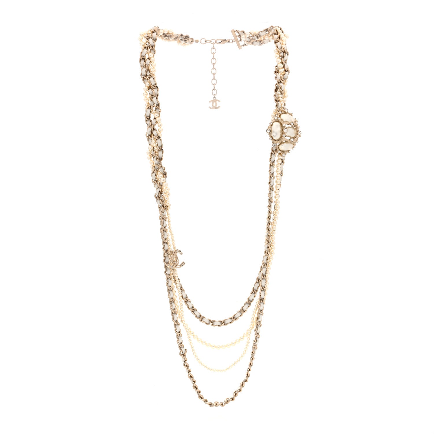 Chanel Pearl Crystal Lambskin Multi Strand CC Necklace Pearly White 3 of 4