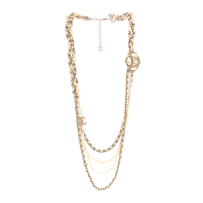 Chanel Pearl Crystal Lambskin Multi Strand CC Necklace Pearly White 3 of 4